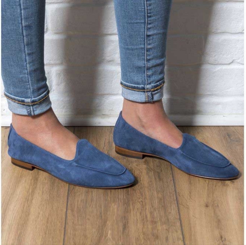 Travaux En Cours Blue Suade Flat Loafers Moccasin Shoes Size 41 EUR